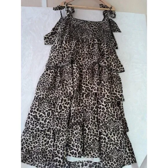 Womens  Leopard Print Ruffle Dress Going Out Layered Party Event Pullover 2XL - Picture 4 of 9